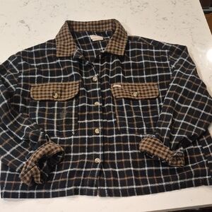 Brixton Black Plaid Button-Up Flannel Shirt with Brown Accents